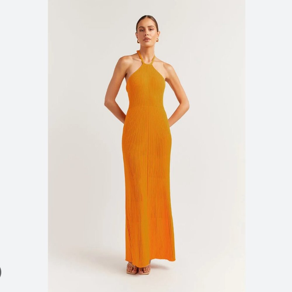 Dissh Ola Marigold Halter Neck Sleeveless Stretch Knit Dress